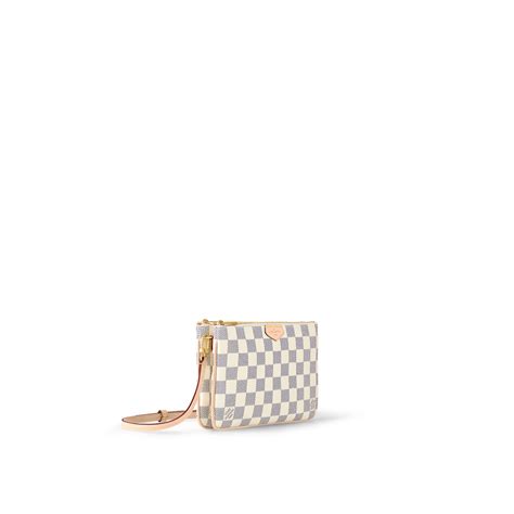 Pochette Double Zip Toile Damier Azur 